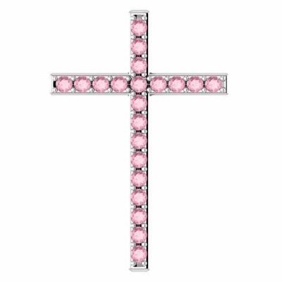 Love One Another Baby Pink Topaz Silver Cross Pendant -  - STLCR-R42337BPTSS