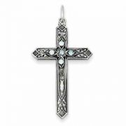March Birthstone Cross Pendant, Sterling Silver