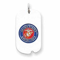 Marine Corps Sterling Silver Dog Tag Necklace with Enamel