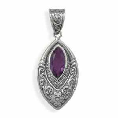 Marquise Amethyst Pendant in Sterling Silver -  - MMA-73935