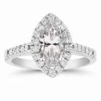 Marquise Cubic Zirconia Halo Ring, 14K White Gold