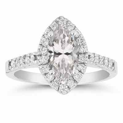Marquise Cubic Zirconia Halo Ring, 14K White Gold -  - AOGRG-125-CZ