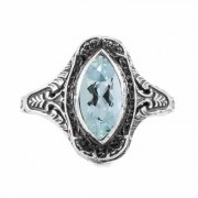 Marquise Cut Aquamarine Art Deco Style Ring in Sterling Silver
