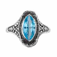 Marquise Cut Blue Topaz Art Deco Style Ring in Sterling Silver