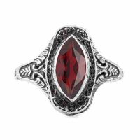 Marquise Cut Garnet Art Deco Style Ring in Sterling Silver