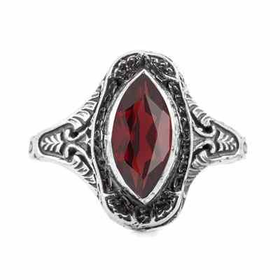 Marquise Cut Garnet Art Deco Style Ring in Sterling Silver -  - HGO-MQ003GTSS