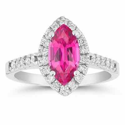 Marquise Cut Pink Topaz and Diamond Halo Ring in 14K White Gold -  - AOGRG-125-PT
