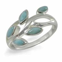 Marquise Larimar Leaf Ring in Sterling Silver