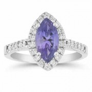 Marquise Tanzanite Diamond Halo Ring in 14K White Gold