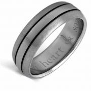 Matte & Polished Titanium Wedding Band Ring with Black Grooves