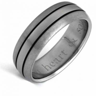 Matte & Polished Titanium Wedding Band Ring with Black Grooves -  - TI-BK31