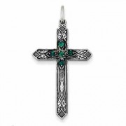 May Birthstone Cross Pendant, Sterling Silver