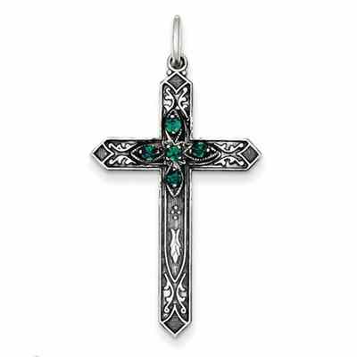 May Birthstone Cross Pendant, Sterling Silver -  - QGCR-QC4332