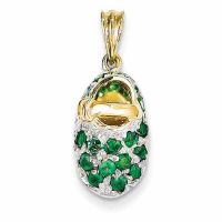 May Emerald Birthstone Baby Shoe Pendant, 14K Gold