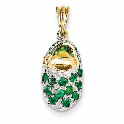 May Emerald Birthstone Baby Shoe Pendant, 14K Gold -  - QGPD-K550