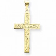 Medium 14K Yellow Gold Floral Cross Pendant