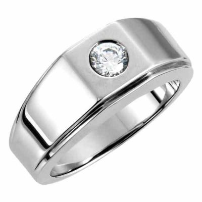 Men s 0.40 Carat Diamond Solitaire Ring, 14K White Gold -  - STLRG-9732W