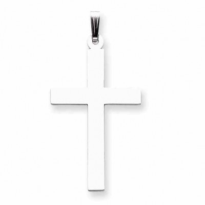 Men s 14K Plain White Gold Cross Pendant with Satin-Finished Back -  - QGCR-XWR16