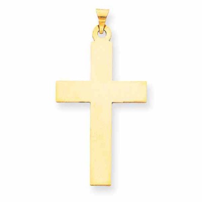 Men s 14K Solid Gold Plain Cross Pendant Necklace -  - QGCR-XR530