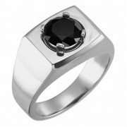 Men's 14K White Gold Black Onyx Solitaire Ring