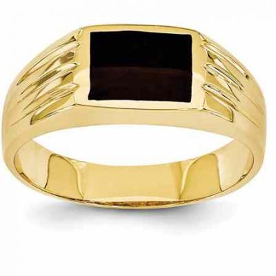 Men s 14K Yellow Gold Black Onyx Ring -  - QGRG-OR135