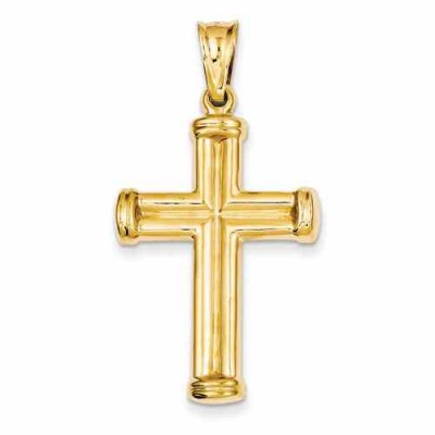 Men s 14K Yellow Gold Cross Pendant -  - QGCR-C3658