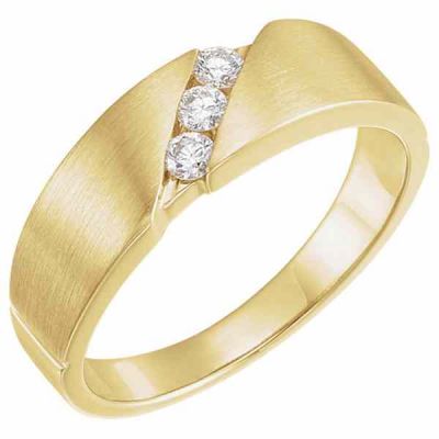 Men s 3-Stone 1/5 Carat Diamond Wedding Band, 14K Gold -  - STLRG-60131M