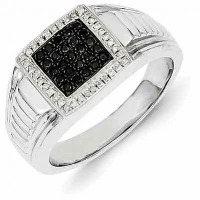 Men s Black and White Diamond Ring -  - QGRG-Y11265AA