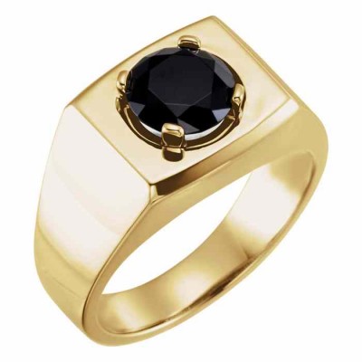 Men s Black Onyx Solitaire Ring in 14K Gold -  - STLRG-9240Y