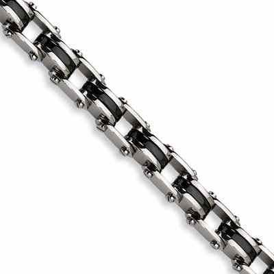 Men s Black Stainless Steel Bicycle Link Bracelet -  - QGBR-SRB179