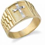 Men's Crucifix Ring, 14K Two-Tone Gold