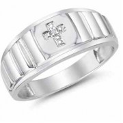 Men's Diamond Cross Ring, 14K White Gold
