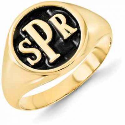 Men s Enameled Monogram Signet Ring, 14K Gold -  - QGRG-XNR44Y