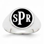 Men's Enameled Monogram Signet Ring, Sterling Silver