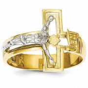 Men's Gold Crucifix Ring, 14K Two-Tone Gold