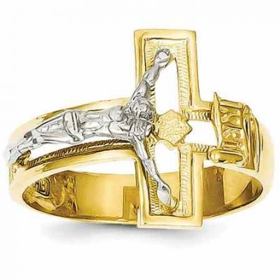 Men s Gold Crucifix Ring, 14K Two-Tone Gold -  - QGRG-K3971