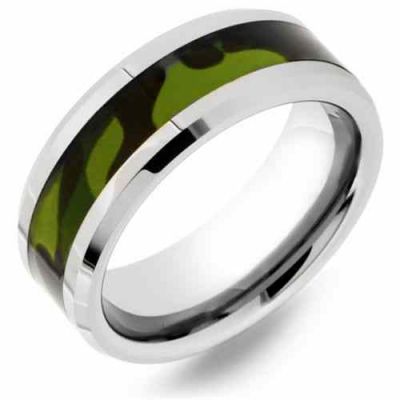 Men s Green Camo Tungsten Wedding Band Ring -  - WLD-WRTG9620