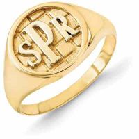 Men's Monogram Ring, 14K Gold