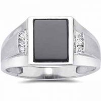 Men's Onyx and Diamond Ring, 10K White Gold
