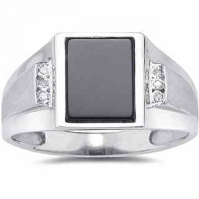Men s Onyx and Diamond Ring, 10K White Gold -  - MRG8013OX
