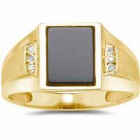 Men's Onyx and Diamond Ring, 10K Yellow Gold