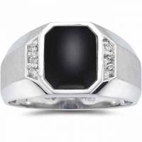 Men's Regal Onyx and Diamond Ring, 10K White Gold