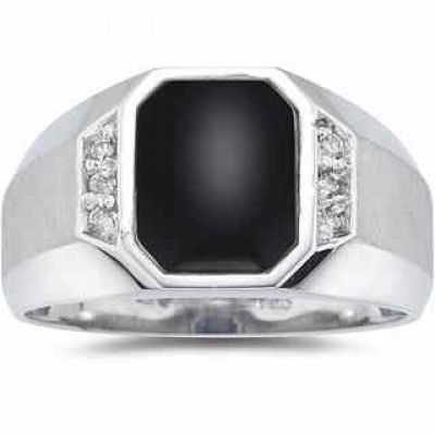 Men s Regal Onyx and Diamond Ring, 10K White Gold -  - MRG8075OX