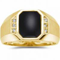 Men's Regal Onyx and Diamond Ring, 10K Yellow Gold