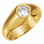 Men's White Topaz Solitaire Gemstone Ring in 14K Gold
