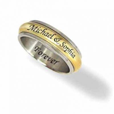 Men s Stainless Steel and Gold Tone 8mm Personalized Spinner Ring -  - JARG-R50309-ST
