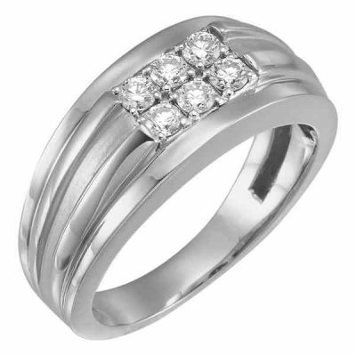 Men s White Gold Six-Stone 1/2 Carat Diamond Ring -  - AOGRG-1000MW