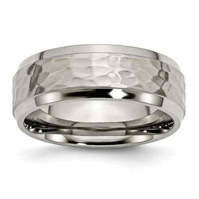 Mens Hammered Titanium Wedding Band Ring -  - QGRG-TB236