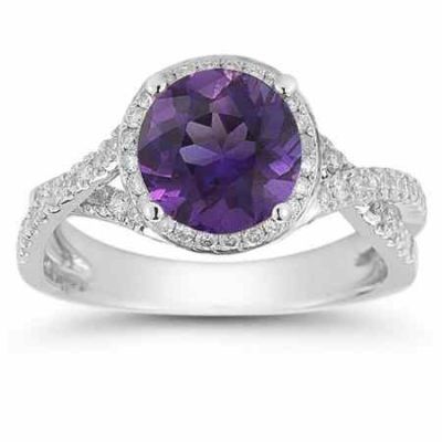 Micro Pave Halo Amethyst Ring in 14K White Gold -  - RXP-11R-1586AM