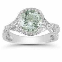 Micro Pave Halo Green Amethyst Ring in 14K White Gold